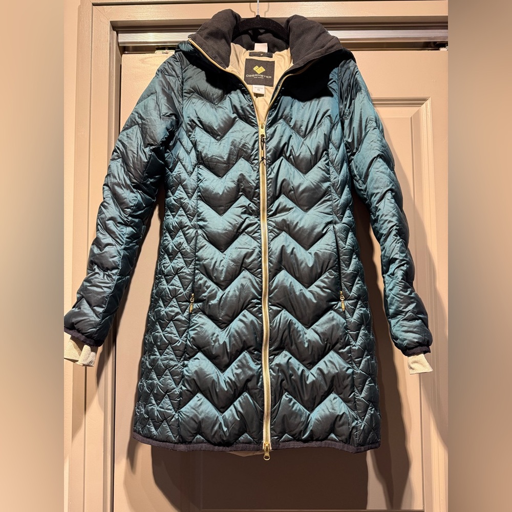 Obermeyer jacket Women's Teal Quilted Puffer Jacket removable hood / small EUC